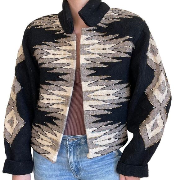Vintage Womens Krista Koeppe Western Wool Hand Embroidered Beaded Jacket Sz M - Picture 5 of 10